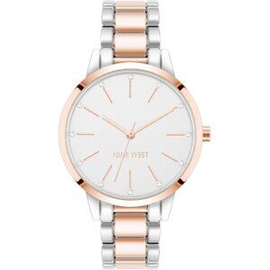 Nine West Women's Silver / Rose Gold Crystal Accented Bracelet Watch